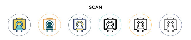扫描图标在填充细线轮廓和描边图片下载