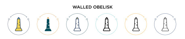 墙方尖碑图标在填充细线轮廓图片下载