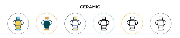 陶瓷图标在填充细线轮廓和图片下载