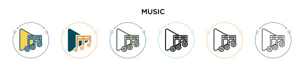 音乐图标在填充细线轮廓和笔触图片下载