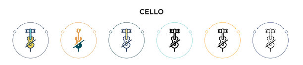 大提琴图标在填充细线轮廓和笔划图片下载