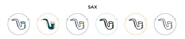 Sax图标在填充细线轮廓和描边图片下载