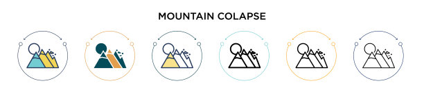 山崩图标在填充细线轮廓图片下载