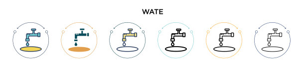 水图标在填充细线轮廓和描边图片下载