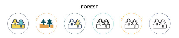 森林图标在填充细线轮廓和图片下载