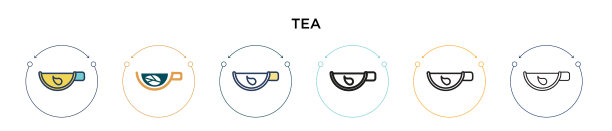 绿茶图标在填充细线轮廓和图片下载