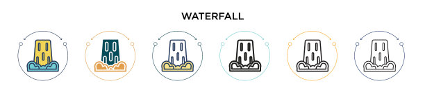 瀑布图标在填充细线和轮廓线图片下载