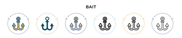 诱饵图标在填充细线轮廓和描边图片下载