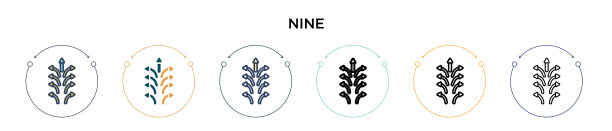 九个图标在填充细线轮廓和描边图片下载
