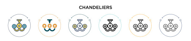 吊灯图标在填充细线轮廓和图片下载
