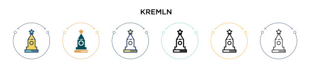 克里姆林宫的图标在填充细线轮廓和图片下载