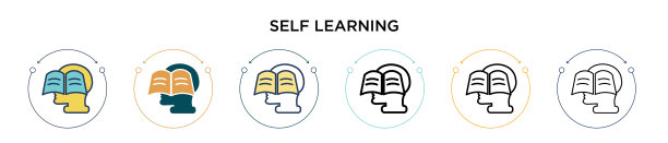 自学图标在填充细线轮廓图片下载