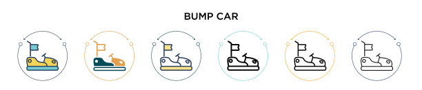 凹凸车图标在填充细线和轮廓线图片下载