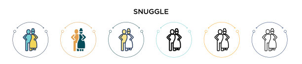 依偎图标在填充细线轮廓和图片下载