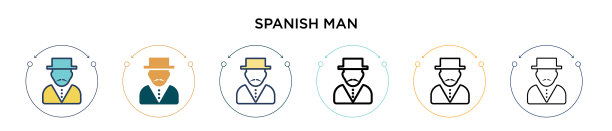 西班牙人图标在填充细线轮廓和图片下载