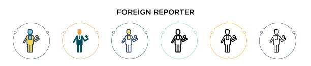 外国记者的图标在填充细线轮廓图片下载
