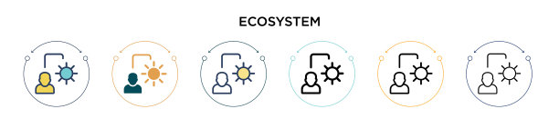 填充细线轮廓中的生态系统图标图片下载