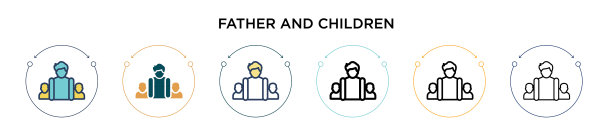 父亲和孩子的图标在填充细线图片下载