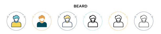 胡子图标在填充细线轮廓和描边图片下载