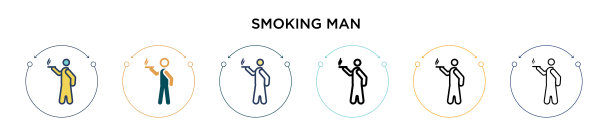 吸烟男子图标在填充细线轮廓和图片下载