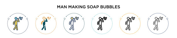 人在填充细线肥皂泡图标图片下载