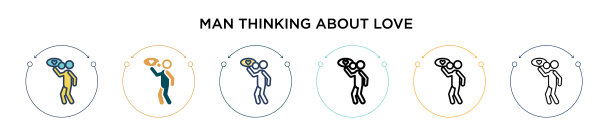 男人想着爱的图标在填充细线图片下载