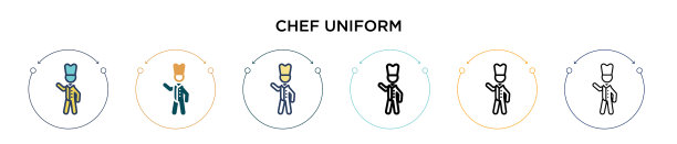 厨师制服图标在填充细线轮廓和图片下载
