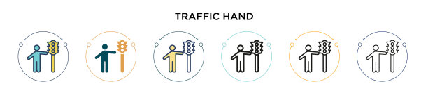 交通信号灯图标用细线填充图片下载