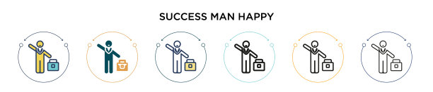 成功男人快乐的标志在填满细线图片下载