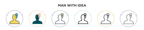 人与创意图标在填充细线轮廓图片下载