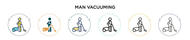 男子吸尘图标在填充细线轮廓图片下载