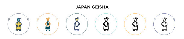 日本艺伎的图标以饱满细线勾勒而成图片下载