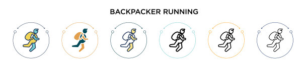 背包客跑步图标在填充细线图片下载