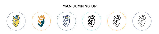 男子跳跃图标在填充细线轮廓图片下载