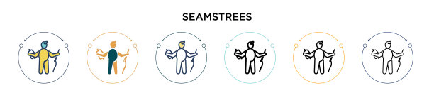 裁缝图标在填充细线轮廓和图片下载
