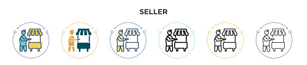卖方图标在填充细线轮廓和图片下载
