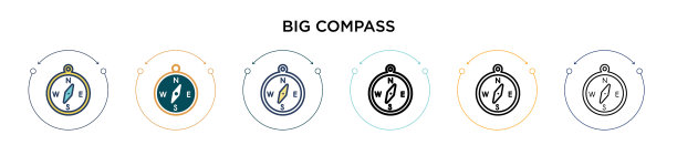 大罗盘图标在填充细线轮廓和图片下载