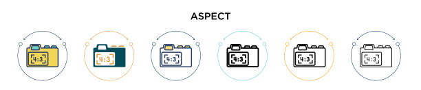 方面图标在填充细线轮廓和图片下载