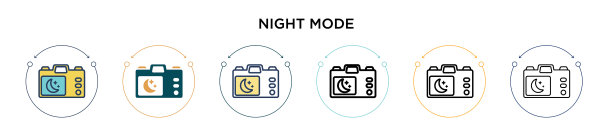 夜间模式图标中填充了细线和轮廓线图片下载