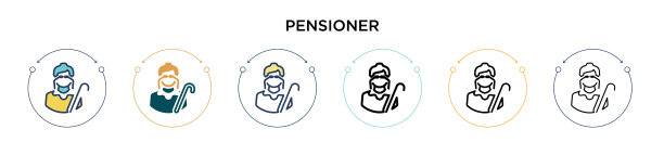 退休人员图标在填充细线轮廓和图片下载