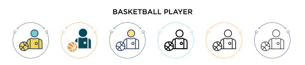 篮球运动员的图标在填充细线图片下载