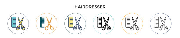 美发师图标在填充细线轮廓和图片下载