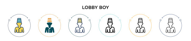 大堂图标在填充细线轮廓和图片下载