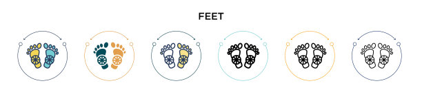 脚图标在填充细线轮廓和描边图片下载