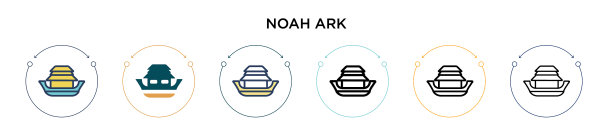 诺亚方舟图标在填充细线轮廓和图片下载