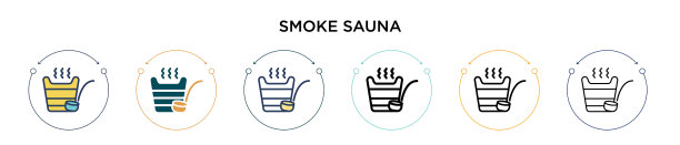 烟蒸图标在填充细线的轮廓和图片下载