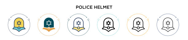 警察头盔图标在填充细线轮廓图片下载