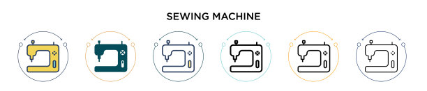 缝纫机图标在填充细线轮廓图片下载