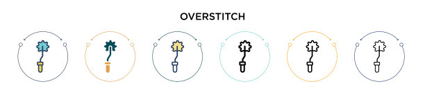 填充细线轮廓中的Overstitch图标图片下载