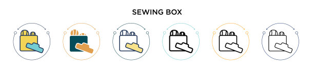 缝纫盒图标在填充细线和轮廓线图片下载